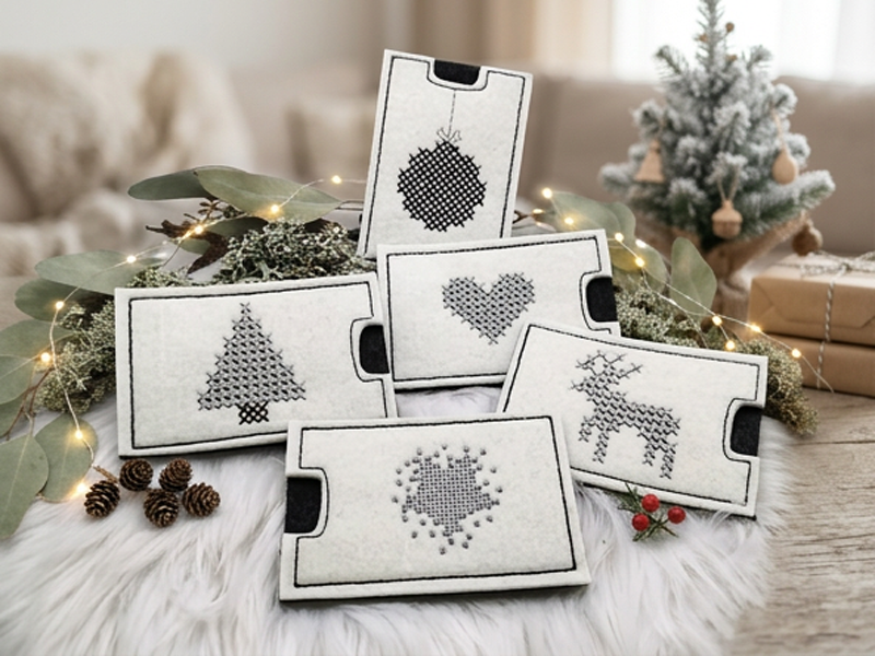 Preview: Weihnachtliche Gutscheinhüllen Kreuzstich - ITH-Stickdatei